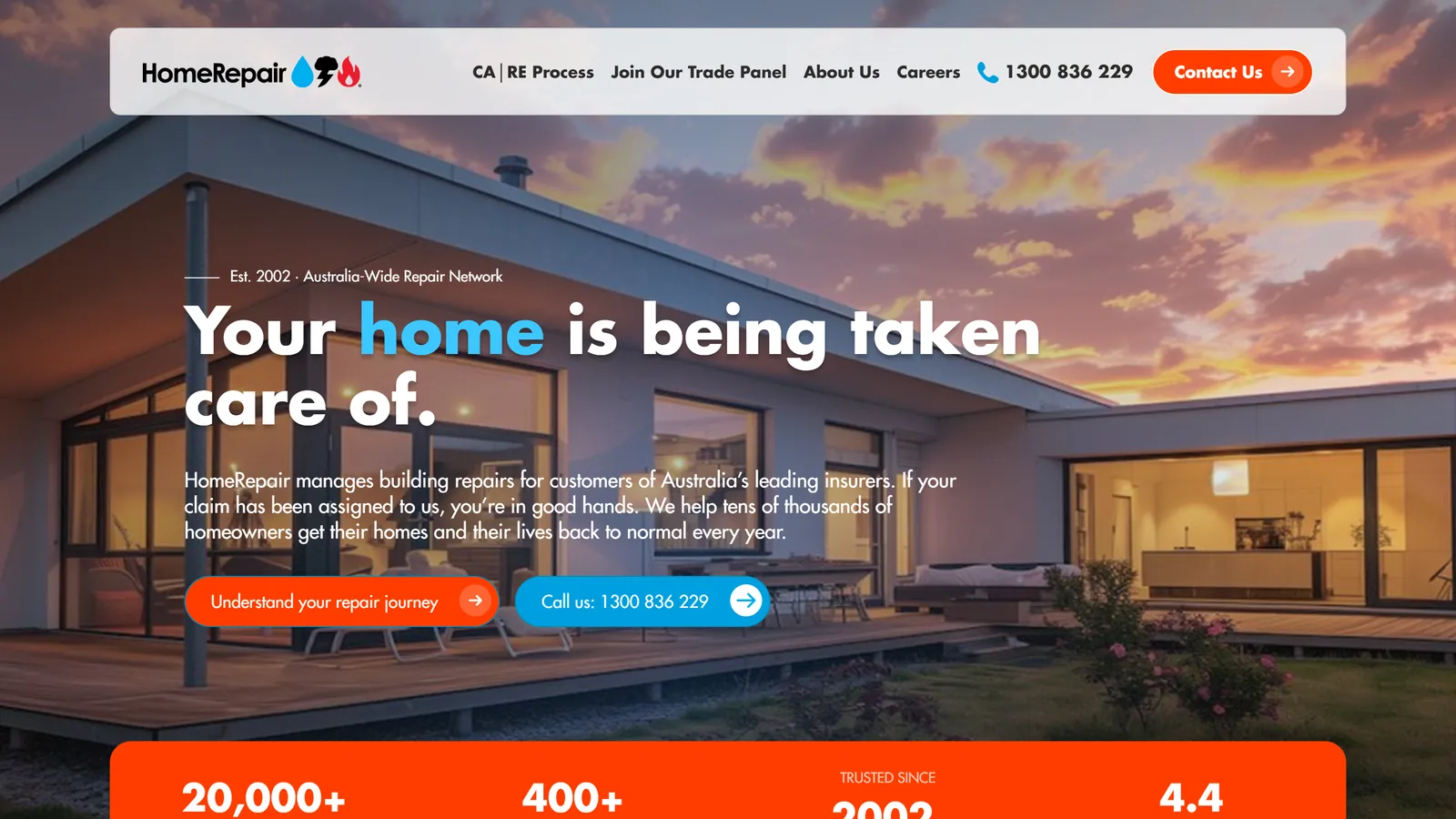 The HomeRepairs website after the redesign