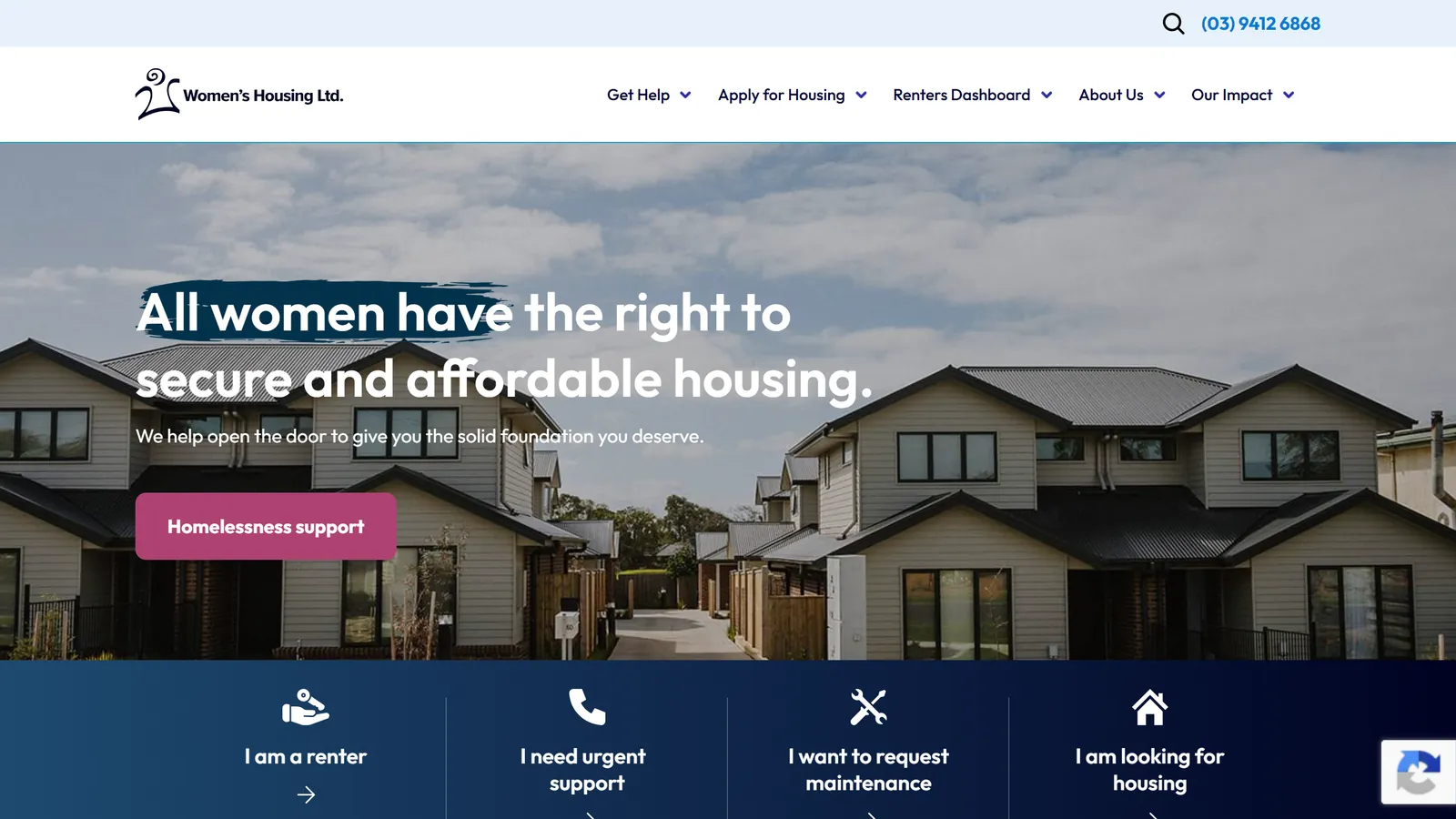 The Women's Housing website after the redevelopment